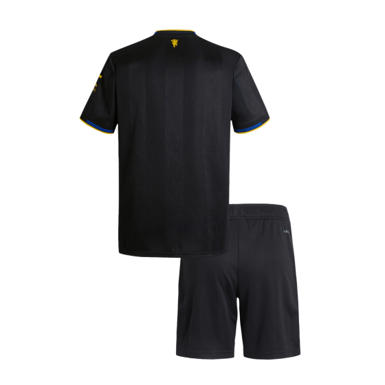 Kid's Manchester United Third Away Soccer Jersey Kit 25_26 Black