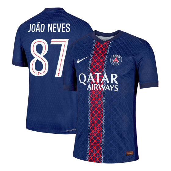 JOÃO NEVES #87  PSG Home Soccer Jersey 2025_26 Navy